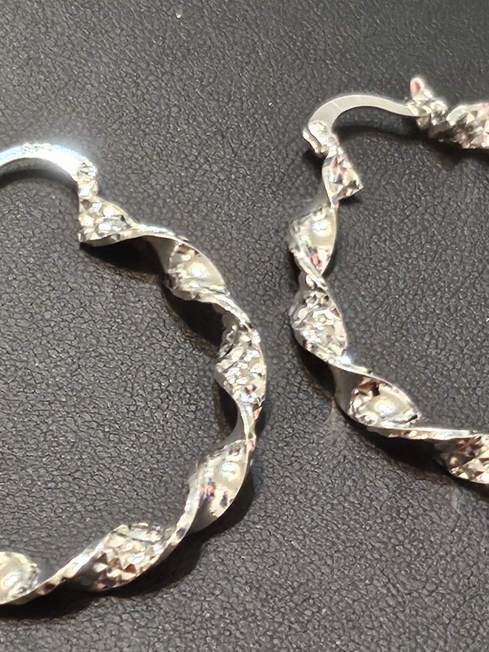 Silver Twisted Hoop Earrings - Polished Silver Finish